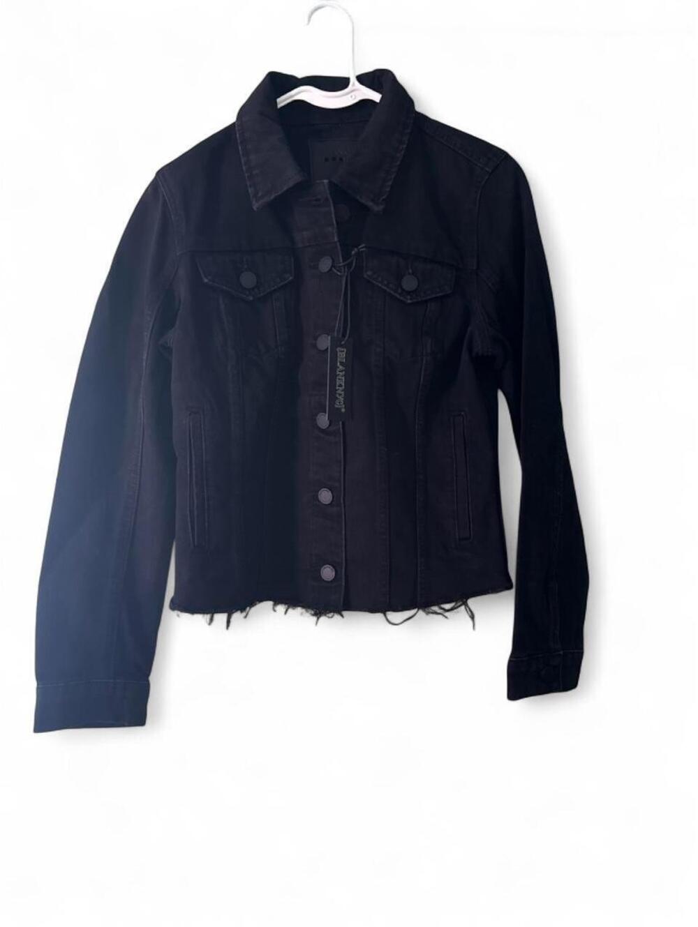 Blank NYC Black Denim Jacket – Frayed Raw Hem Trucker Jacket size S NWT
